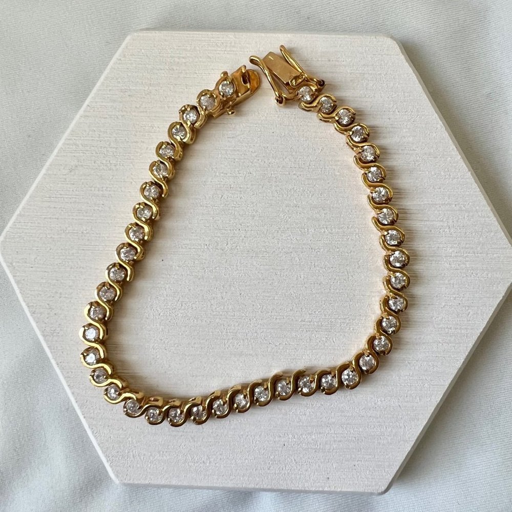 Gold Plated Vermeil over Sterling Cubic Zirconia Estate Tennis Bracelet